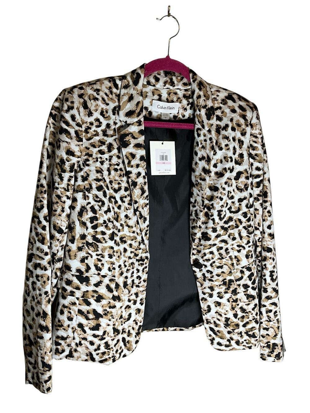 Calvin Klein Blazer Jacket Womens 10 Multicolor Leopard Print Notch Lapel Formal